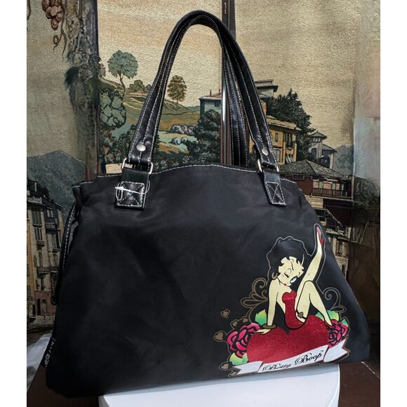 Betty Boop Shoulder Bag Black Polyester 15" L x 10" H x 3.5" D - Picture 1 of 8